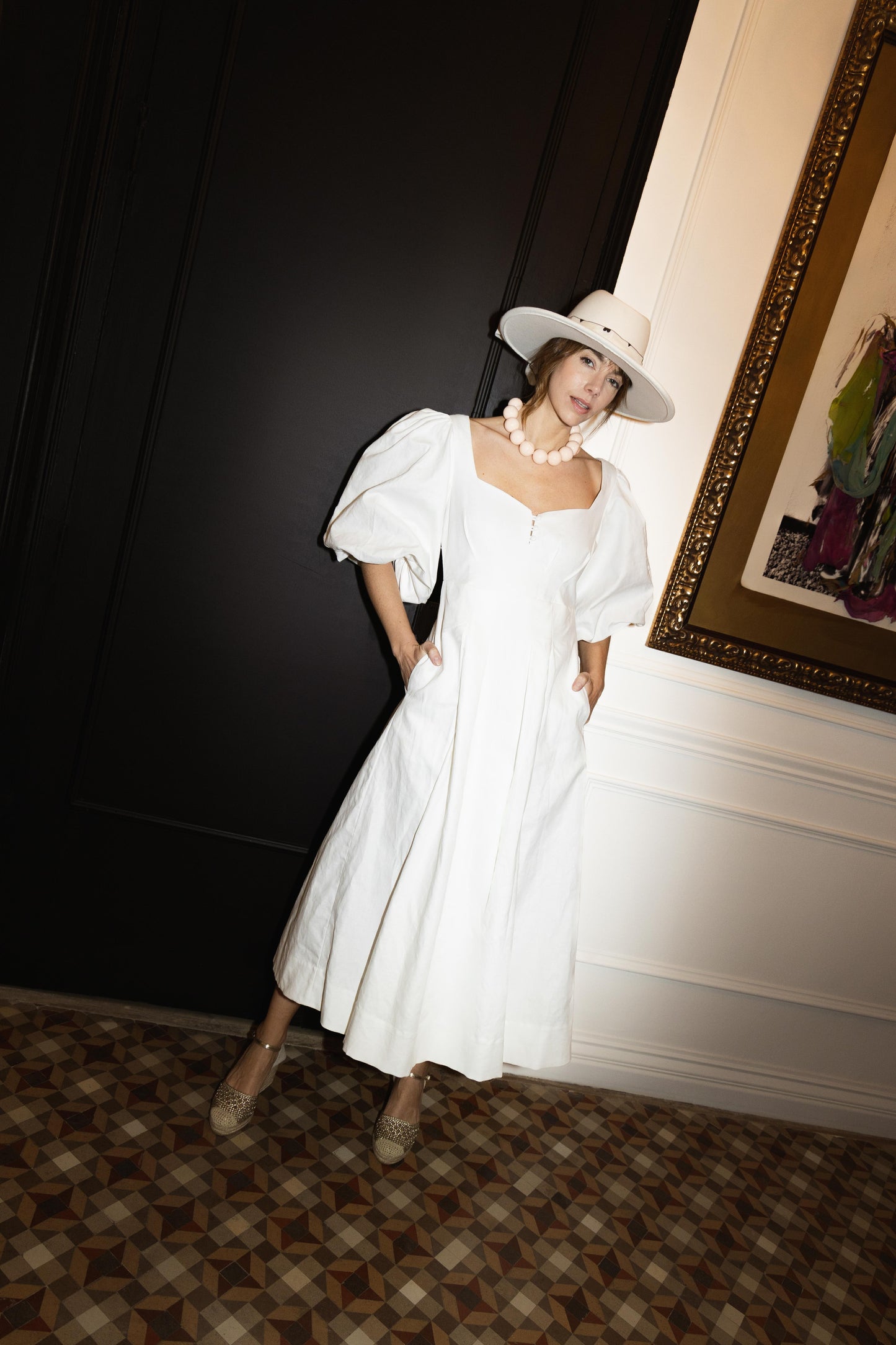 VESTIDO LINO MANGAS ABULLONADAS WHITE